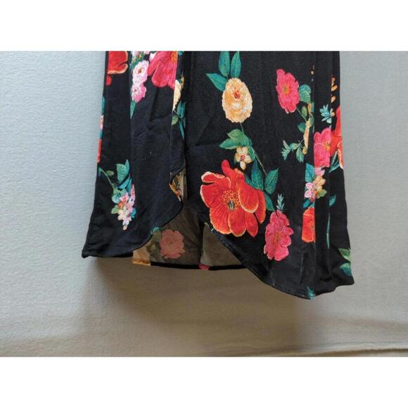 Old Navy Black Floral Babydoll/ Empire Dress M Asymmetrical Maxi Fairy Goth Ruch - Picture 4 of 9